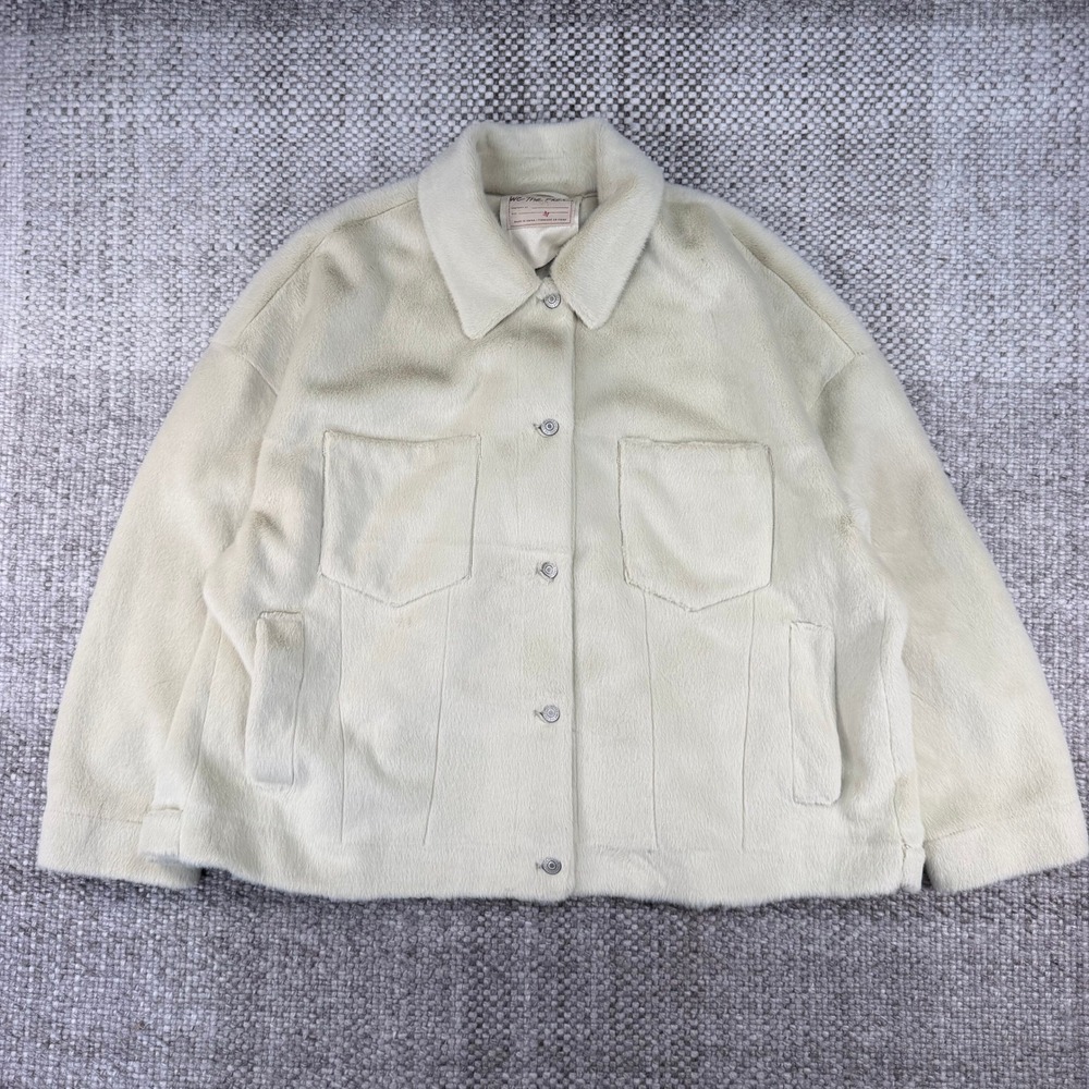 We The Free Free People Faux Fur Trucker Jacket Cream Ivory Oversized M